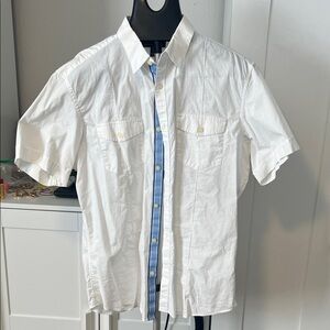 Banana Republic White and Blue Casual Button Down Shirt